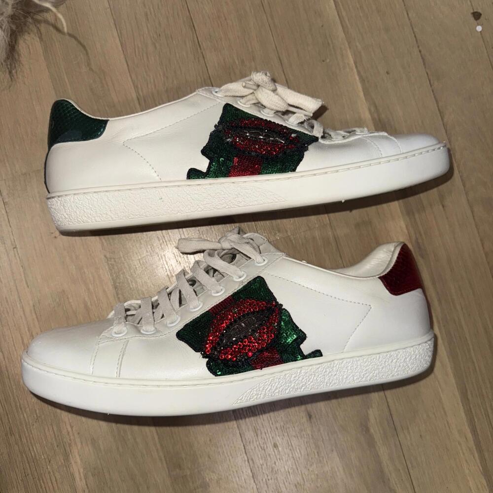 Gucci Ace Lips beJeweled sneakers women's Sz 38.5 1200 $ -